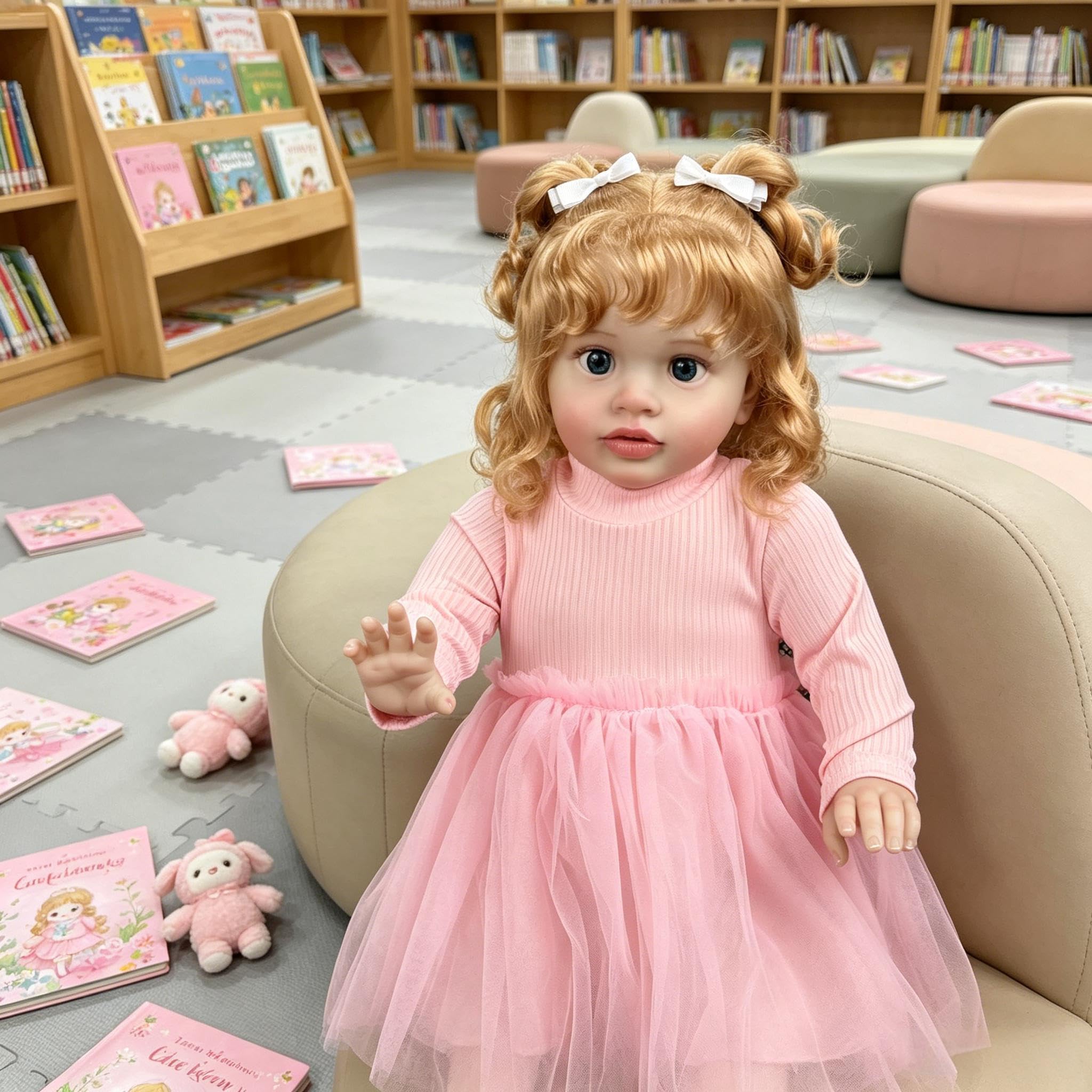 Reborn Kleinkind Puppe Mädchen Pippa 26 Zoll Big Size Reborn Babypuppen mit blondem lockigem Haar Realistische Babypuppe Tuch Körper Lebensechte Kleinkind Babys Puppen mit Prinzessin Kleid
