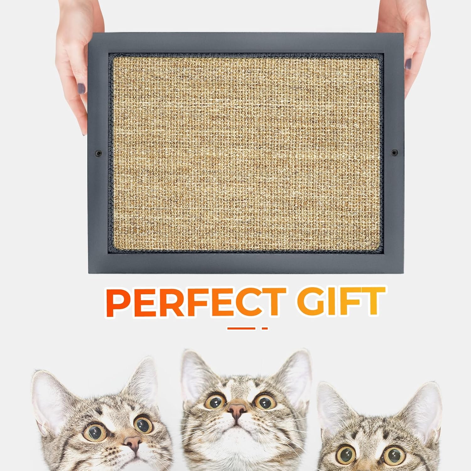 Cat Scratching Post, Natural Wooden Sisal Cat Wall Scratcher, Floor or Wall Mounted Vertical Cat Scratch Pad for Indoor Cats Adults or Kittens, Cat Wall Furniture Protector (Single Grey)