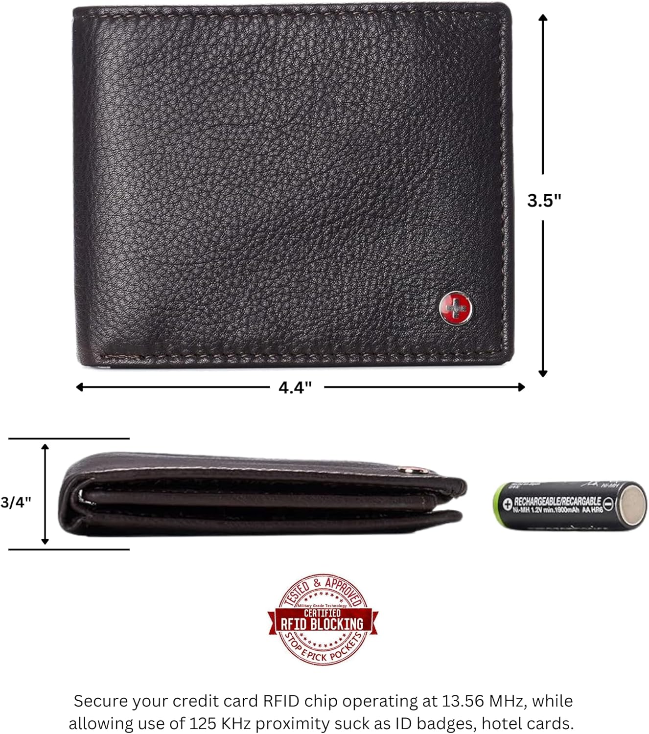 Alpine Swiss Mens Wallet for Men | RFID Protected Leather Mens Wallet | Spencer Bifold with Divided Bill Section | Gift Box | 2 ID Windows | 14 Card & Storage Pockets for Organization - Image 3
