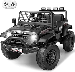 Hikole 24V Ride on Toys for Big Kids, Kids Electric Car with Parent Remote, 2×100W Motors, Shock Springs, Fast/Slow Speeds, Driving/Reverse, LED Light&Music&Horn&Bluetooth, 1 Wide Seat-Black