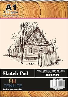 Large A1 Artist’s Sketch Pad Spiral Bound, Hardback Drawing Pads White Drawing Artist 130GSM Paper Sketch Book for Kids, Professionals, Drawing and Sketching (A1)