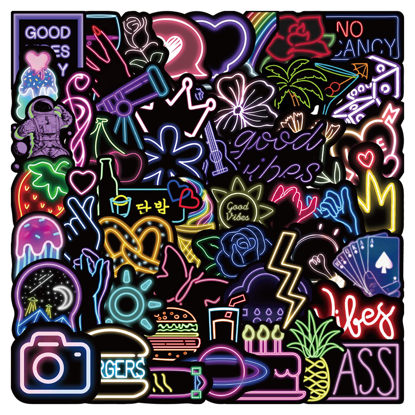 CooNtyx Water Bottle Stickers 50 PCS Cool Neon Graffiti Sticker Pack - Stickers for Kids Teens Adults - Vinyl Waterproof Fun Stickers for Hydro Flasks Laptop Meme Scrapbook Luggage Skate PC Decals