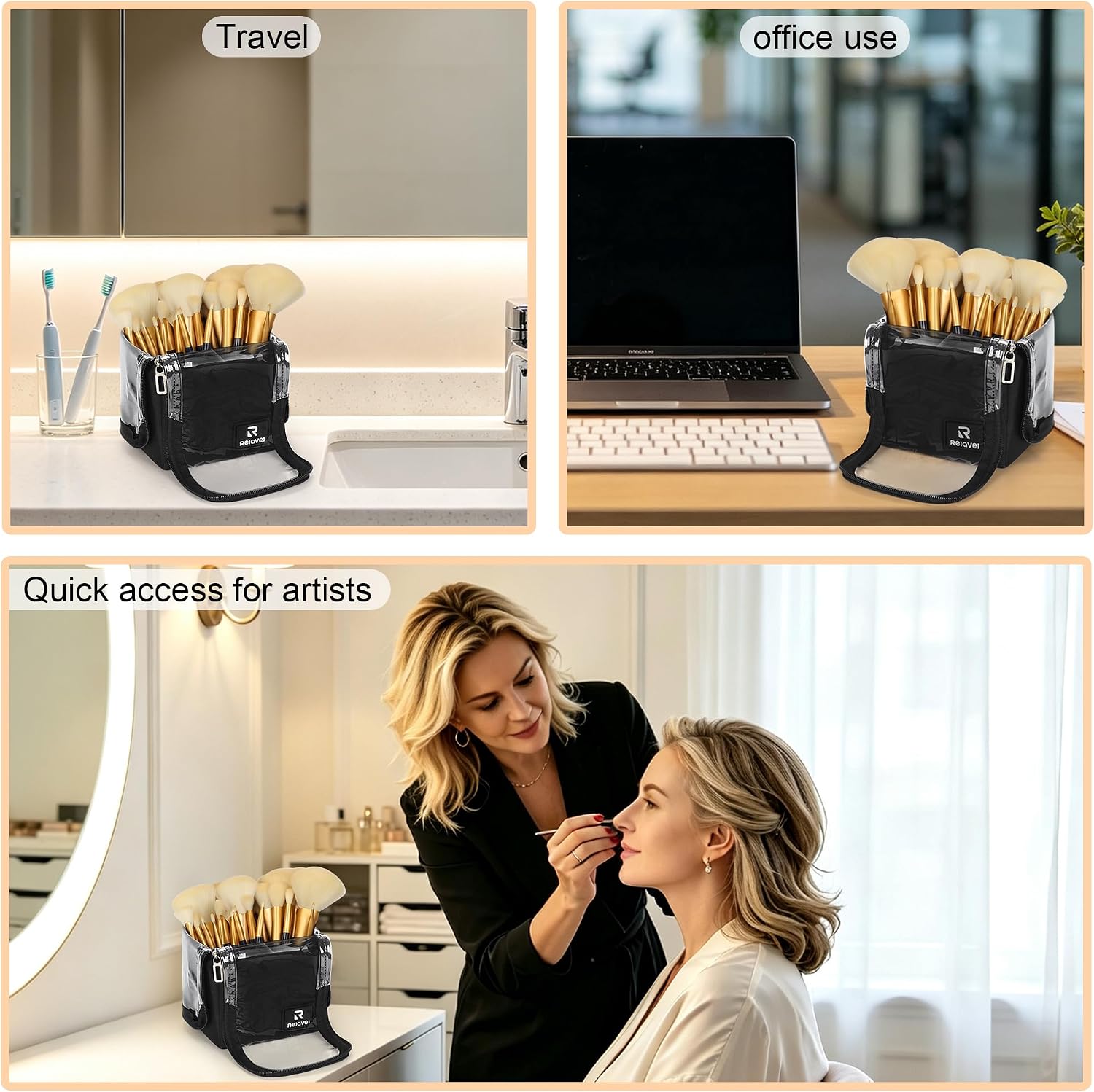 Relavel Makeup Brush Bag, Foldable Stand Up Large Makeup Brush Holder