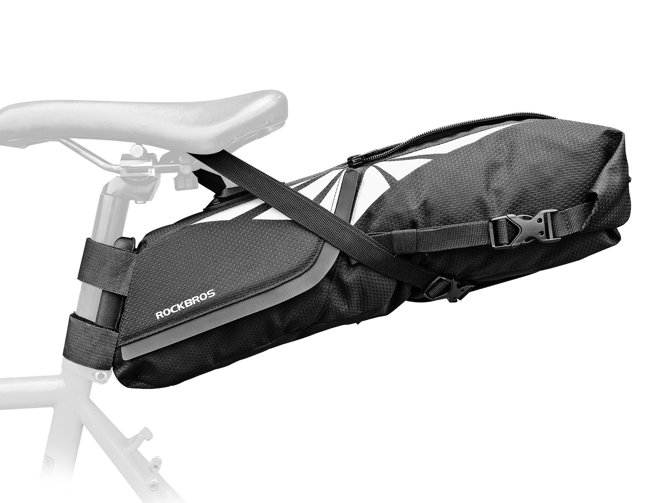 ROCKBROS Torba na siodełko rowerowe 8L, wodoodporna torba na siodełko rowerowe, odblaskowe tylne torby rowerowe do jazdy na rowerze Bikepacking MTB Mountain Bike