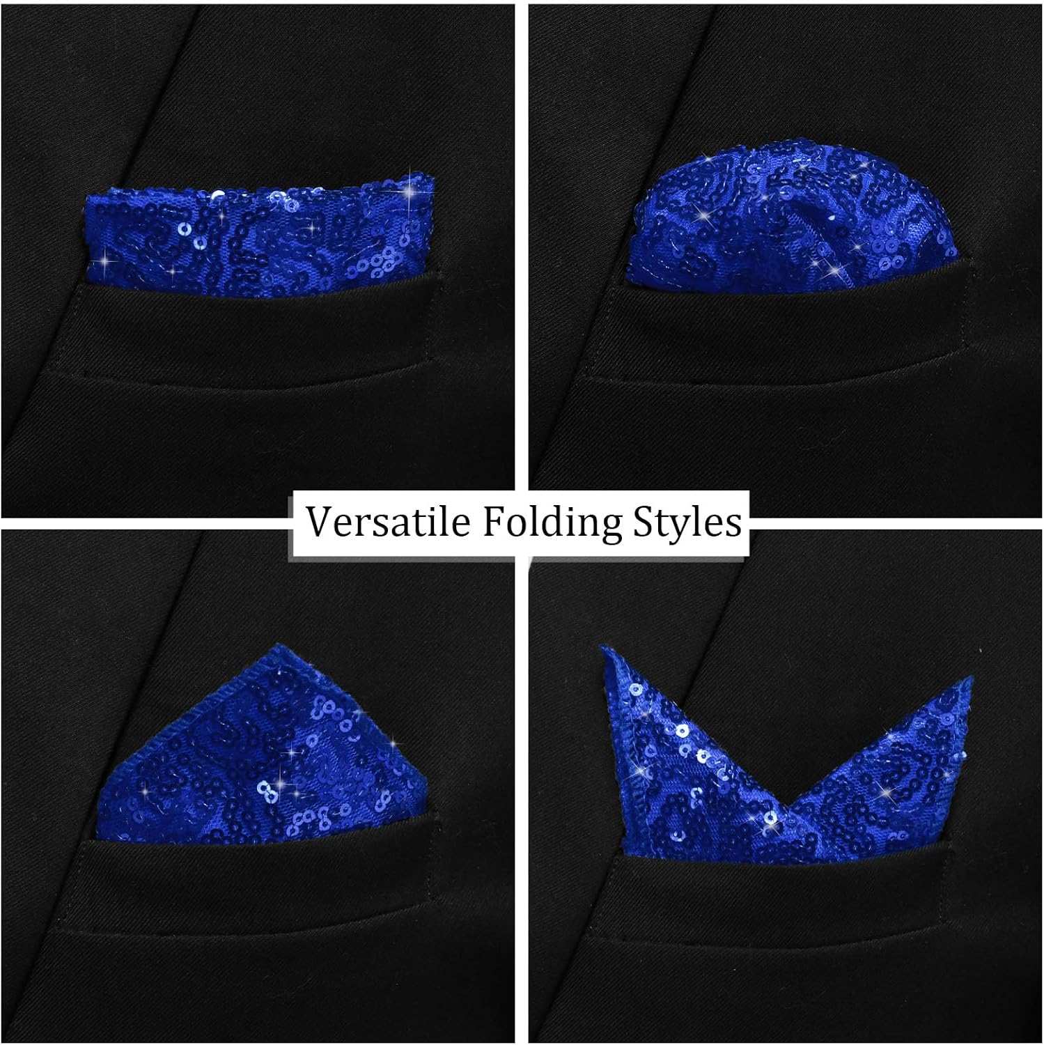 Sequin Pocket Squares for Men Sparkle Suit Handkerchief with Holder