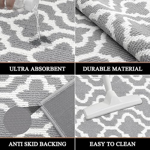 Miniatura 34 de HEBE Tapete para puerta interior, 20 x 32 pulgadas, antideslizante, para puerta delantera, lavable, atrapador de suciedad para entrada, tapete