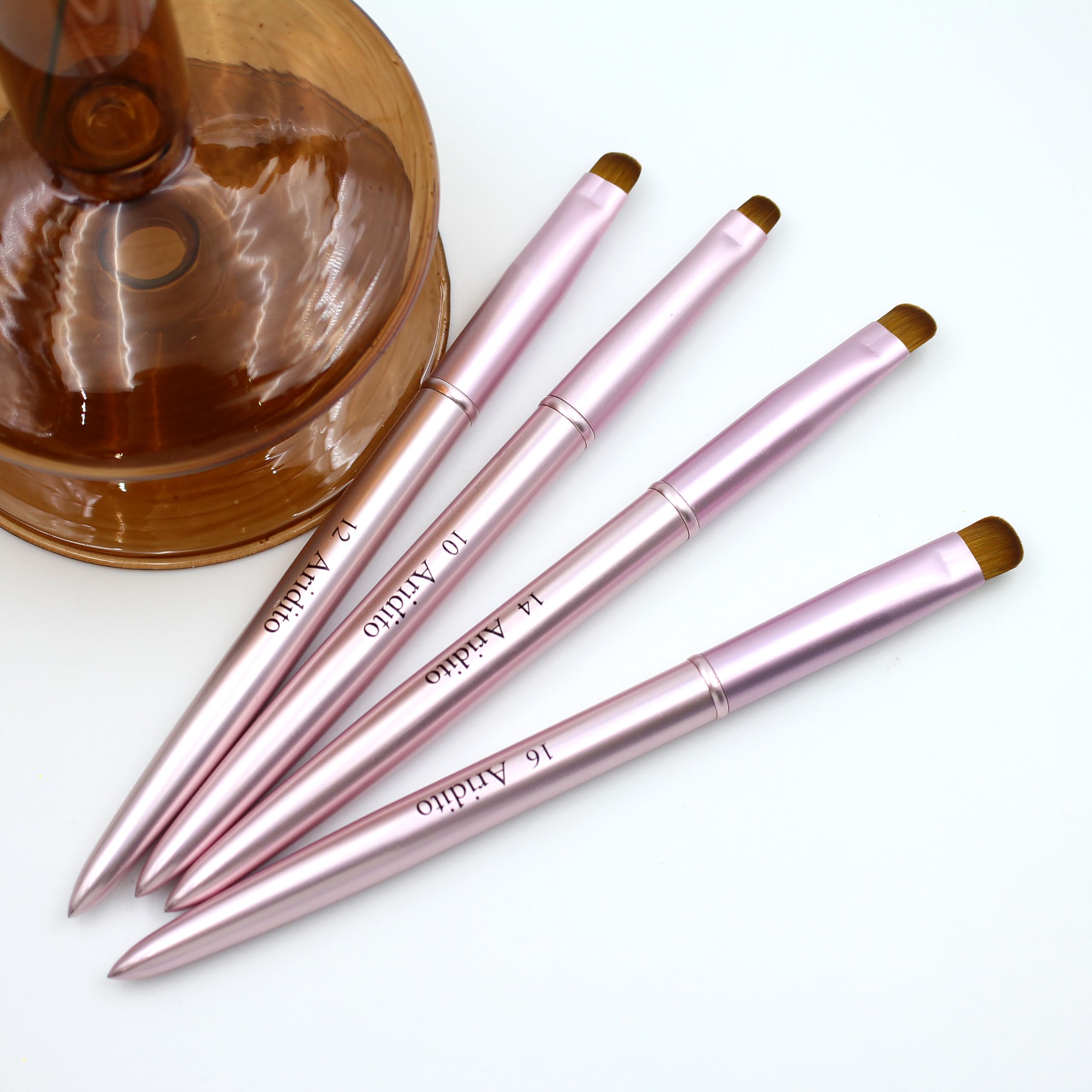 4 pennelli per unghie francesi in metallo rosa, pennello professionale a punta francese, spazzola per la pulizia delle unghie (#10, #12, #14, #16)