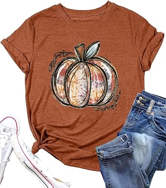 MQSVPUT Fall T-Shirt for Women Halloween Pumpkin Shirts Thanksgiving Family Funny Graphic Tee Casual Cute Autumn Tops