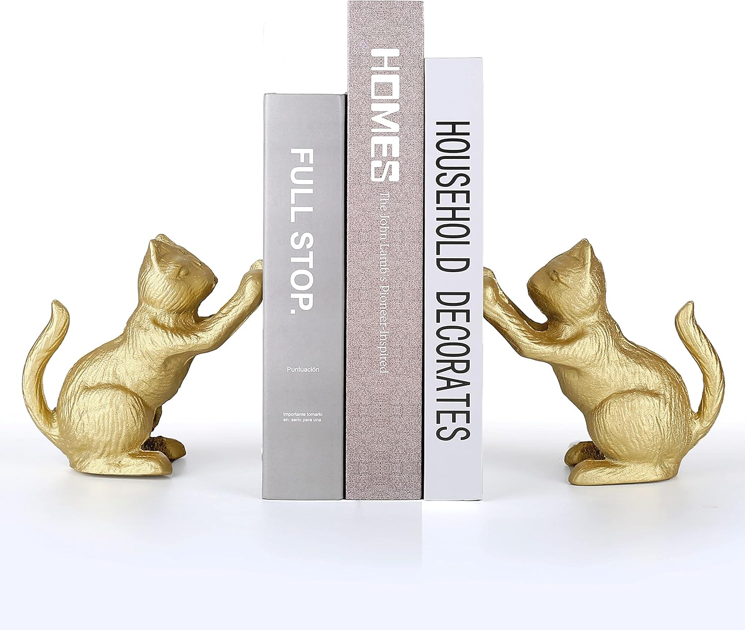 Ambipolar Lucky Cat – Sujetalibros decorativo, hierro fundido resistente, decoración de estantes vintage, dorado, T3-66