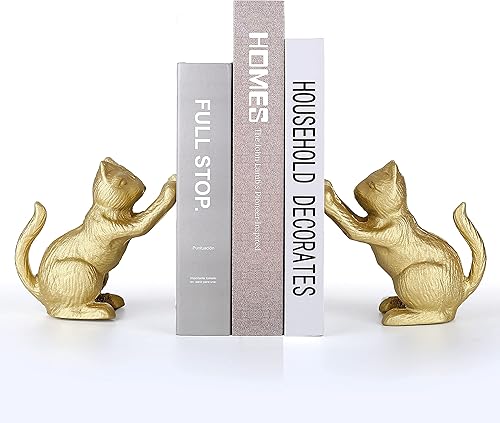 Ambipolar Lucky Cat - Sujetalibros decorativo, hierro fundido resistente, decoración de estantes vintage, dorado, T3-66