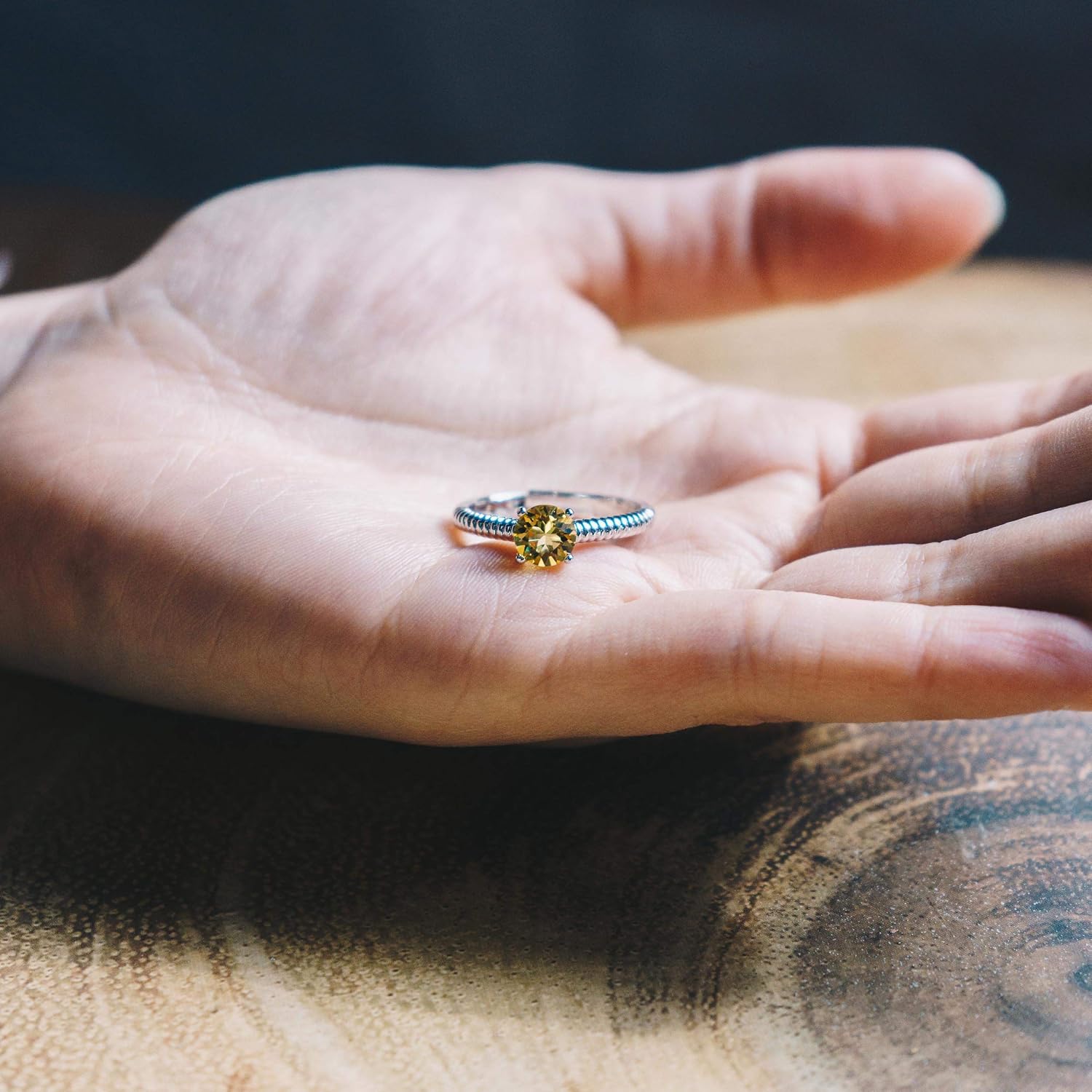 Philip Jones November (Topaz) Adjustable Birthstone Ring Created with Zircondia® Crystals, Yellow - Image 5
