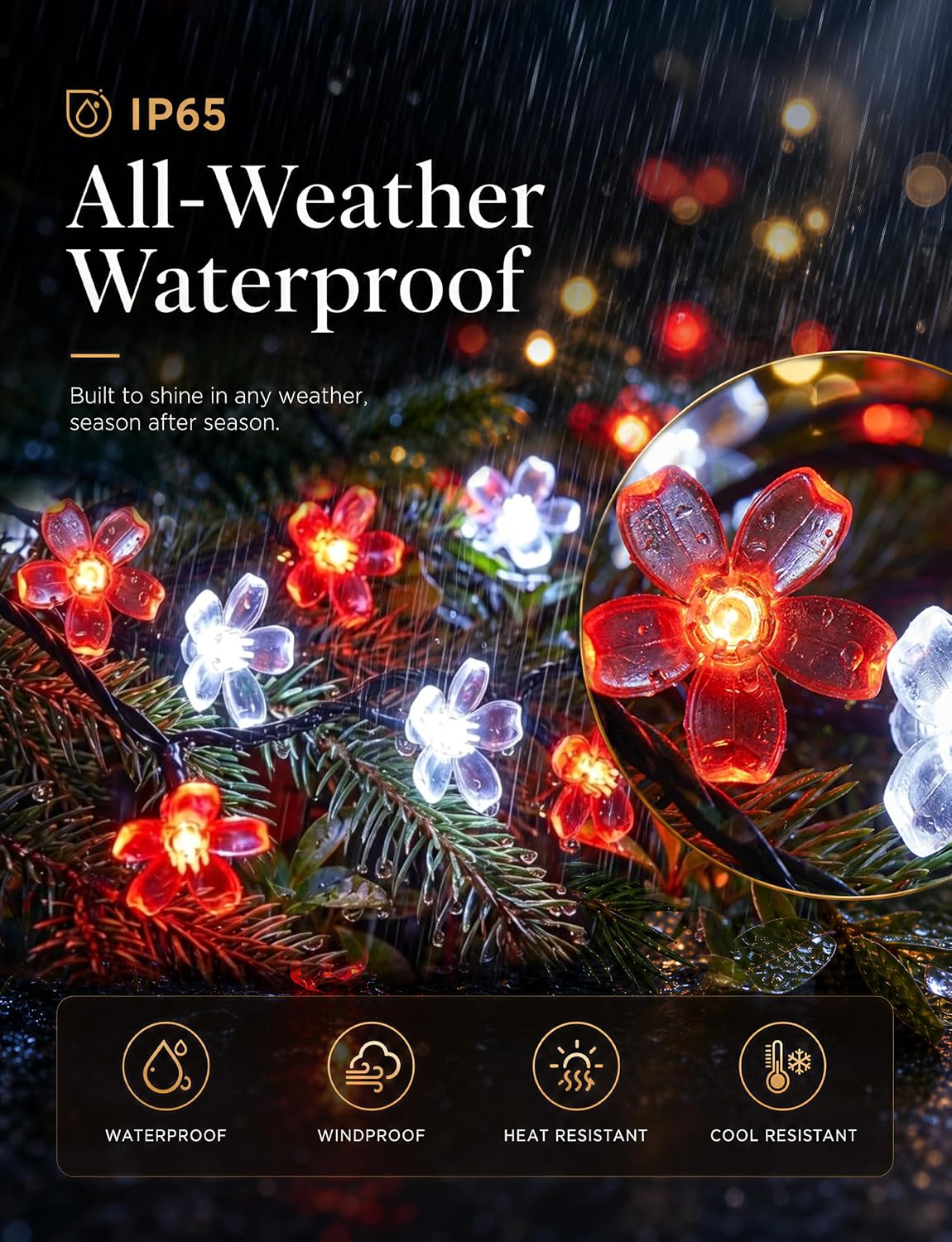 ITICdecor Solar Flower String Lights 23FT 50LED Waterproof Outdoor Lights image 2