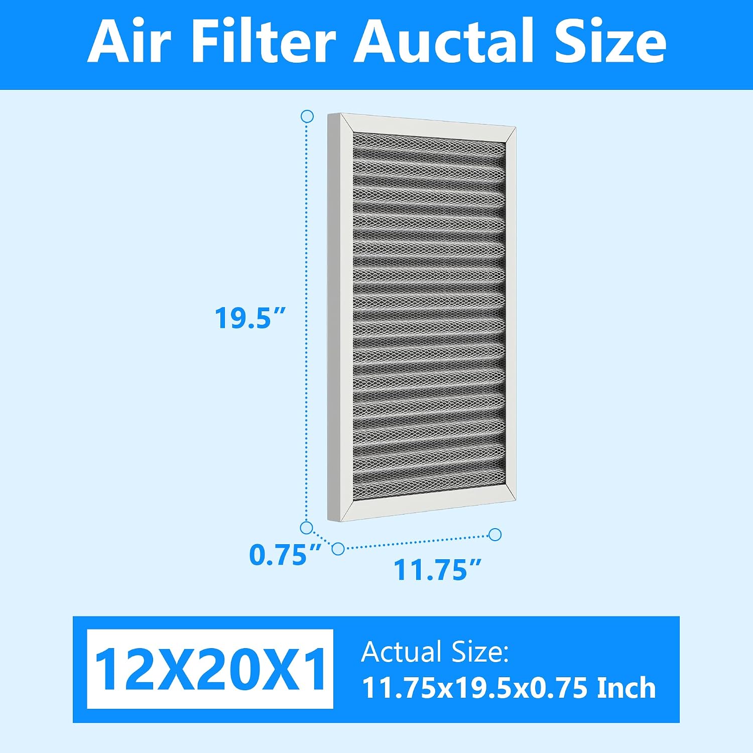 12x20x1 HVAC Furnace Air Filter Merv 8(Actual Size:11.75x19.5x0.82Inch) image 2