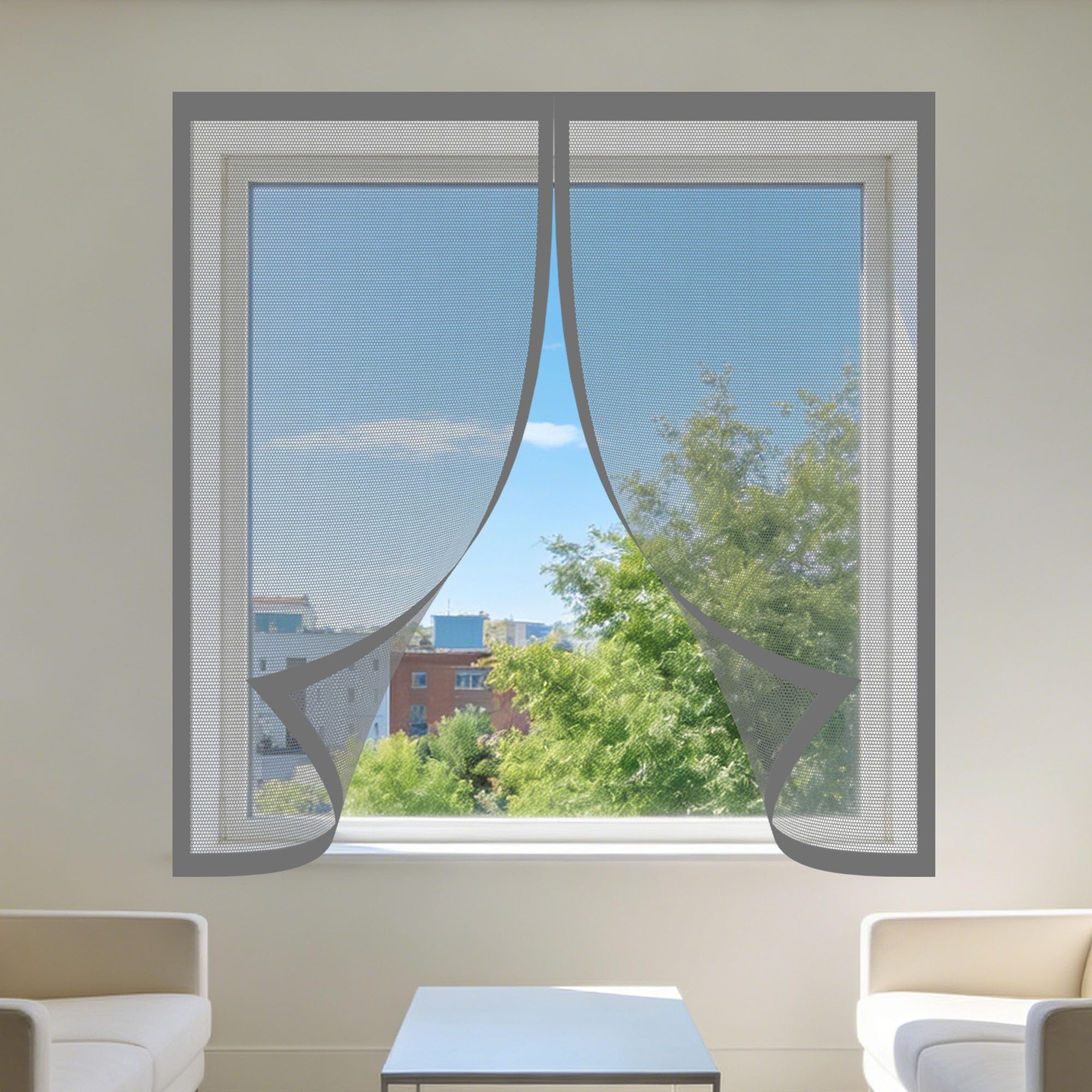 Moustiquaire fenêtre magnétique 130x170 cm grise sans perçage