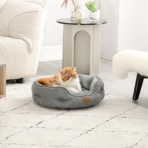 Miniatura 7 de Bedsure Camas lavables para perros, camas redondas con parte inferior antideslizante para gatos de interior, cachorros y gatitos, 20 pulgadas, gris