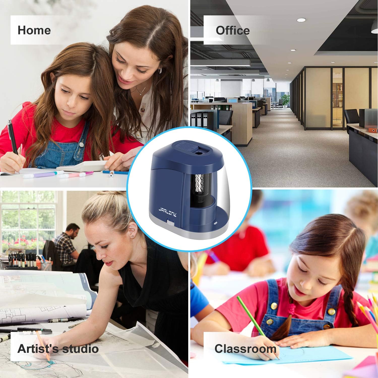 JARLINK Electric Pencil Sharpener, Heavy-Duty Battery Operated Pencil Sharpener for School Classroom Office, Auto Stop for No.2/Colored Pencils(6-8mm), Blue : Office Products