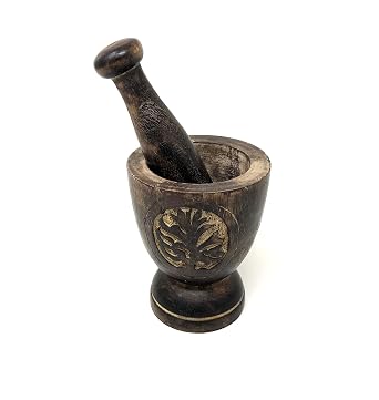 Vrinda Wooden Mortar & Pestle Set Hand-Carved Herb Grinder & Pill Crusher with Unique Tree of Life Design Perfect for Spices, Nuts, Seeds, Ginger, Garlic, and More - 5-inch x 3-inch