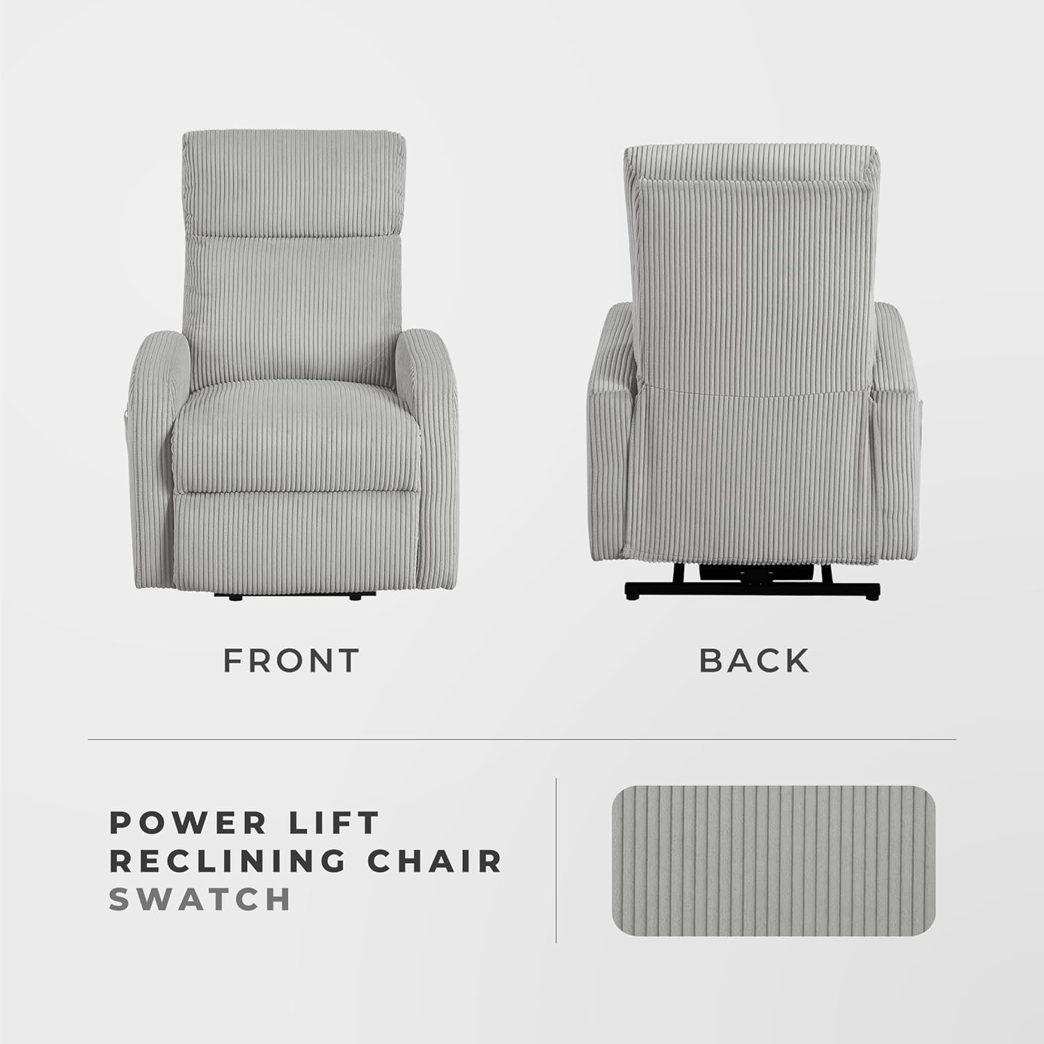 Lexicon Power Lift Recliner Chair for Elderly with Remote Control, Gentle Lift Motion, Side Pocket Armrest, Corduroy Upholstered Electric Recliner for Living Room/Bedroom, Easy Assembly, Light Gray