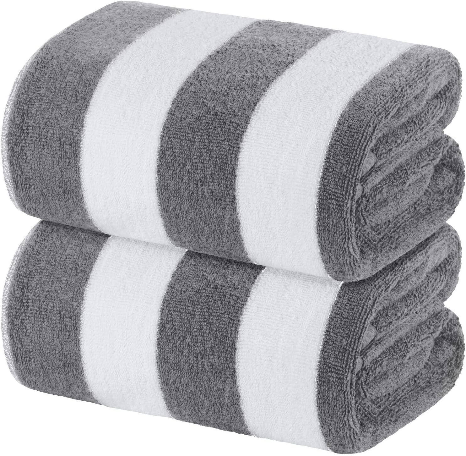 WhiteClassic Oversized Cabana Stripe Beach Towels 35x70 Grey - Luxury 500GSM Cotton, Super Absorbent Quick Dry 2 Pack for Adults
