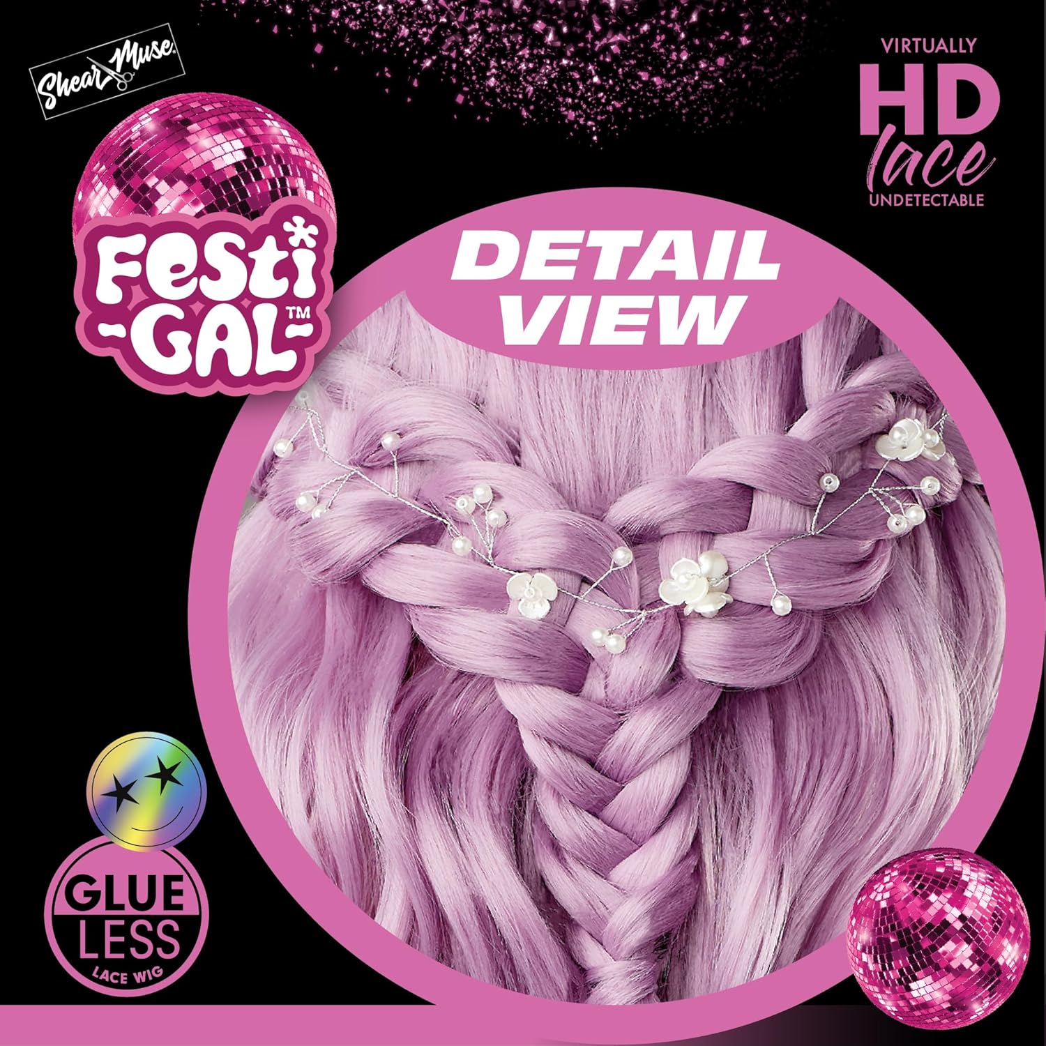 Sensationnel Shearmuse Festigal Lacewig - Flower Gal Glueless Ypart Laceparting Hand Tied Ready to Wear Synthetic Prestyled Units (LILAC)