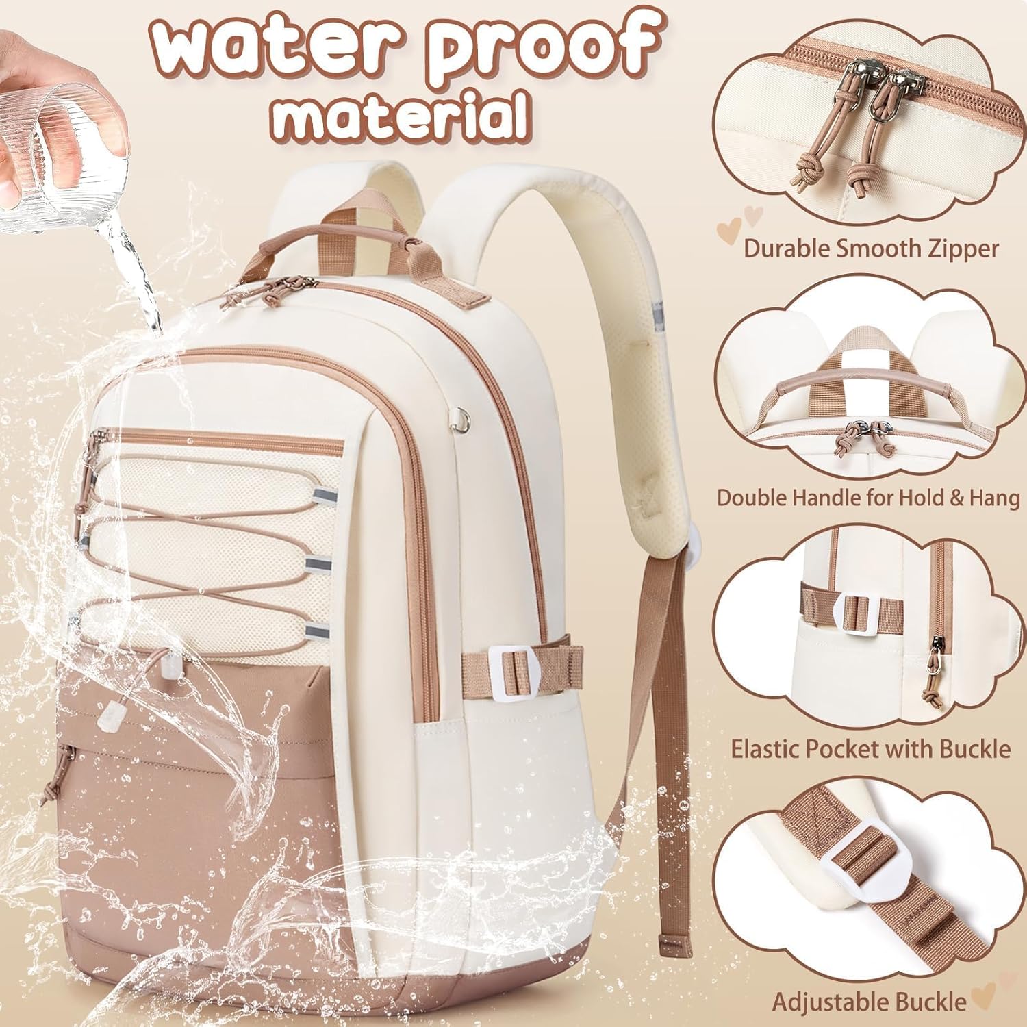 Fimibuke Kids Backpack for Girls, 3 PCS Waterproof Girls Backpack with Lunch Box & Pencil Case, Lightweight Bookbag Set for Kids Teen Girl Travel School Bag for Elementary Middle High School Students - Image 4