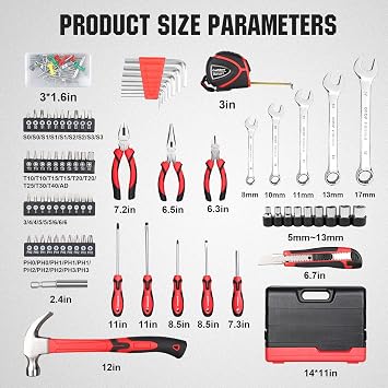 75-Piece Home Tools Kit, General Basic Household Hand Tool Kit with Plastic Toolbox Storage Case, Integrated Standing Tool Ract, for College Students, Emergency repair, Home Use & More