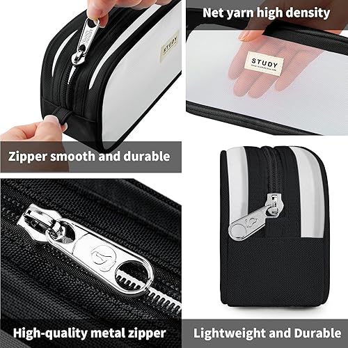 Miniatura 4 de KALIDI - Estuche para lápices de malla de rejilla de gran capacidad, estuche grande para lápices con cremallera, bolsa de papelería simple, bolsa