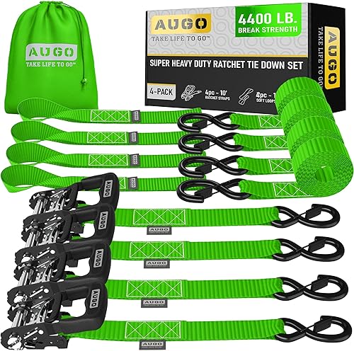 Miniatura 16 de AUGO Correas de trinquete retráctiles autobloqueantes 4 correas de amarre retráctiles de servicio pesado con autotensado con bucles suaves y bolsa