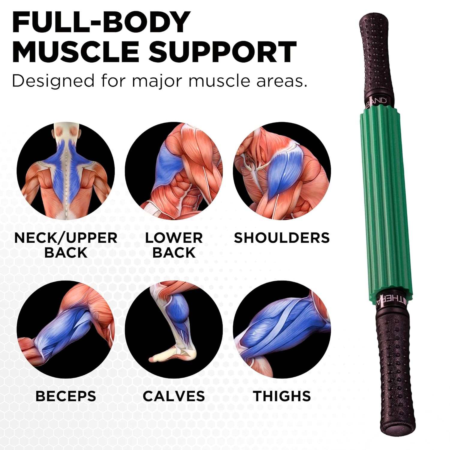 THERABAND Roller Massager +, Muscle Roller Stick for Self-Myofascial Release, Deep Tissue Massage Rolling Pin, Trigger Point Release, Muscle Soreness, Best Gifts for Runners, Athletes, Crossfit