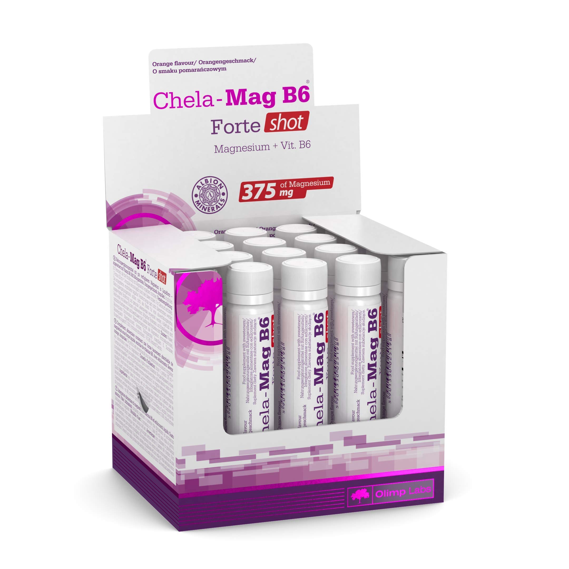 Olimp Chela Mag B6 Forte Shot - Flüssige Mega-Dosis Magnesium & Vitamin B6, Handlich & Leicht Anwendbar, Köstliche Aromen, 25ml, Orange