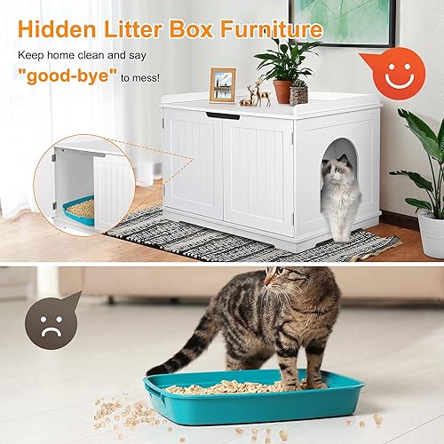 Miniatura 7 de Caja de arena para gatos, caja de arena oculta para gatos, caja de arena para muebles, mesa de casa para gatos, mesita de noche con almohadilla para