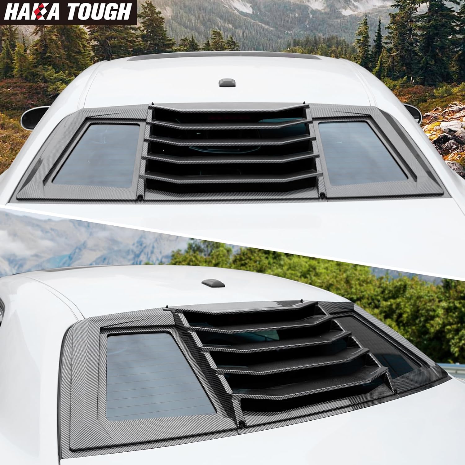 HAKA TOUGH Window Scoop Louvers for Dodge Challenger 2016-2022 Accessories, Challenger Side Window Scoop Sun Shade Rear Window Louver 3 PCS Carbon Fiber Black