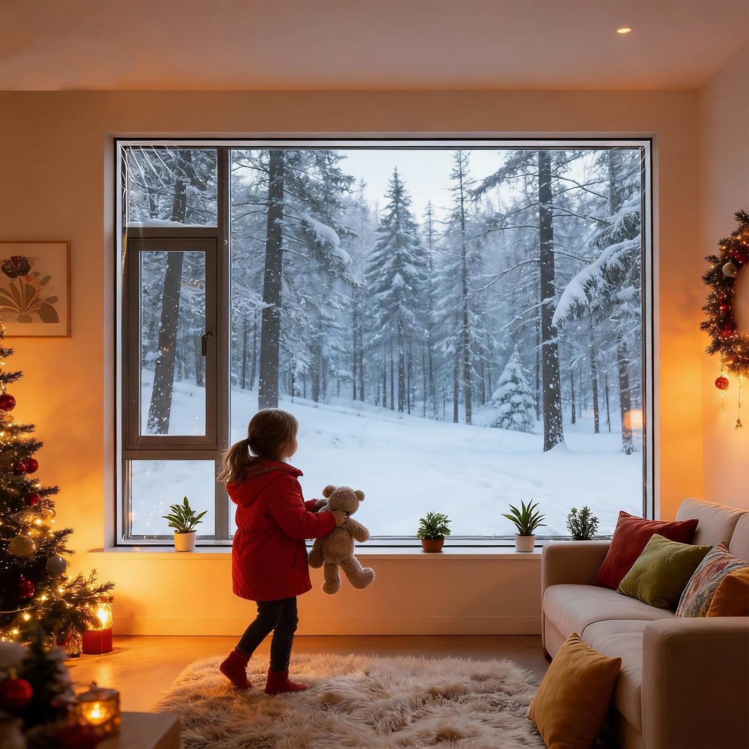 47 x 63 Inch Window Flim Insulation Kit for Winter, Clear Transparent Window Plastic for Winterizing, Cold Proof Insulated Cover, Waterproof Reusable Thermal Film with Adhesive Hook Tape