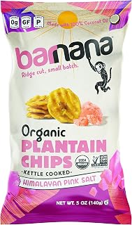 Barnana Organic Plantain Chips Himalayan Pink Salt 5oz - Paleo Vegan Grain-Free Keto Snack Chips