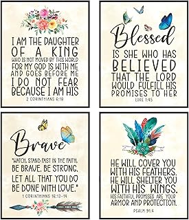 Positive Quotes Bible Verse Wall Art Print, Scripture Wall Decor, Religious Wall Decor, Christian Wall Art For Women Bedroom, Christian Poster Spiritual Gifts For Daughter Women (Set Of 4,8x10 In)