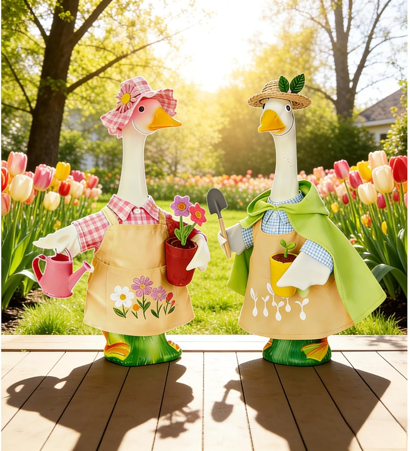 Gardener Porch Goose Outfits Spring Goose Outfit Cute Lawn Porch Goose Clothes Fits 23" Cement Plastic Goose Statue for Outdoor Garden Yard Patio Art Decor（Gardening Enthusiast）