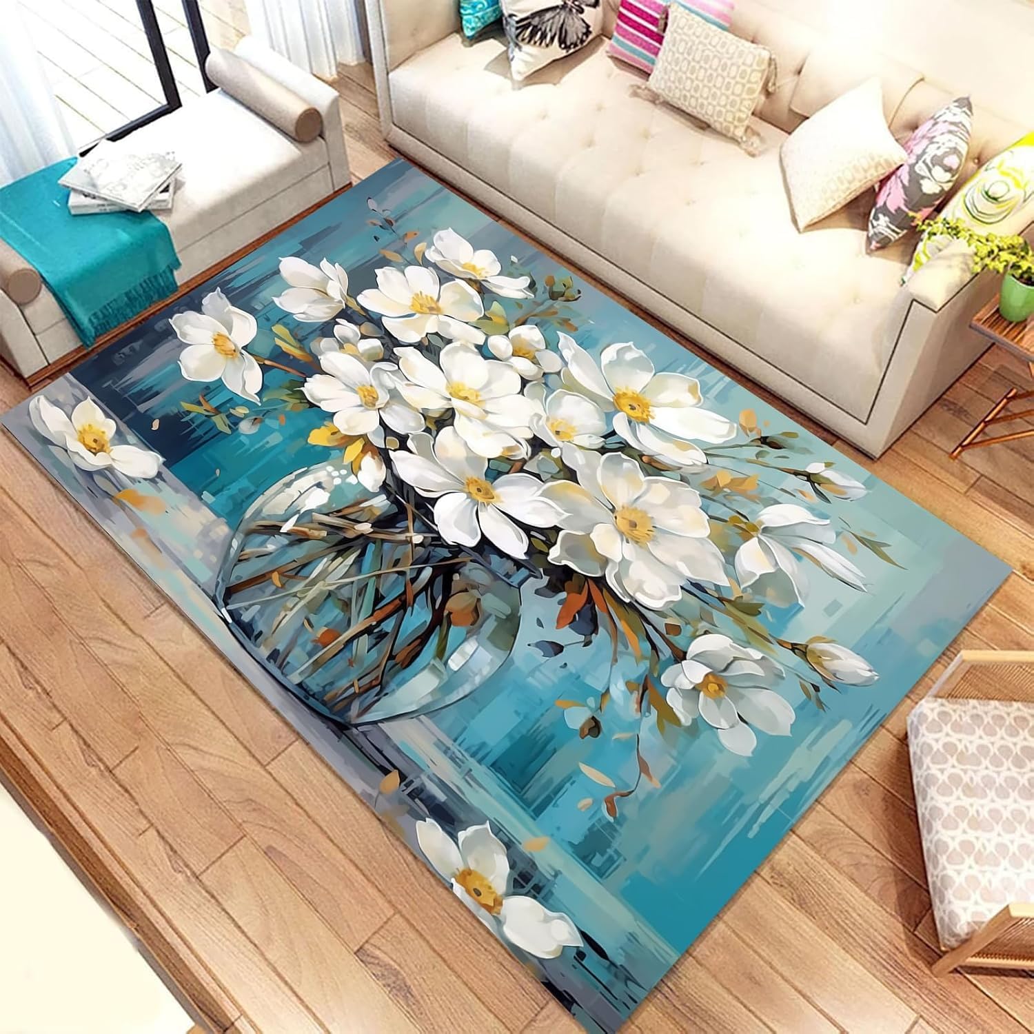 Indoor Carpet 3D Colorful Plants And Flowers 120 X 180 Cm / 47.24 X 70.86 Machine Rug, Stain Resistant, Non-Shed - Eco-Friendly, Non-Slip,Cushioned Softness Family & Pet Friendly Easy Clean -4.09168