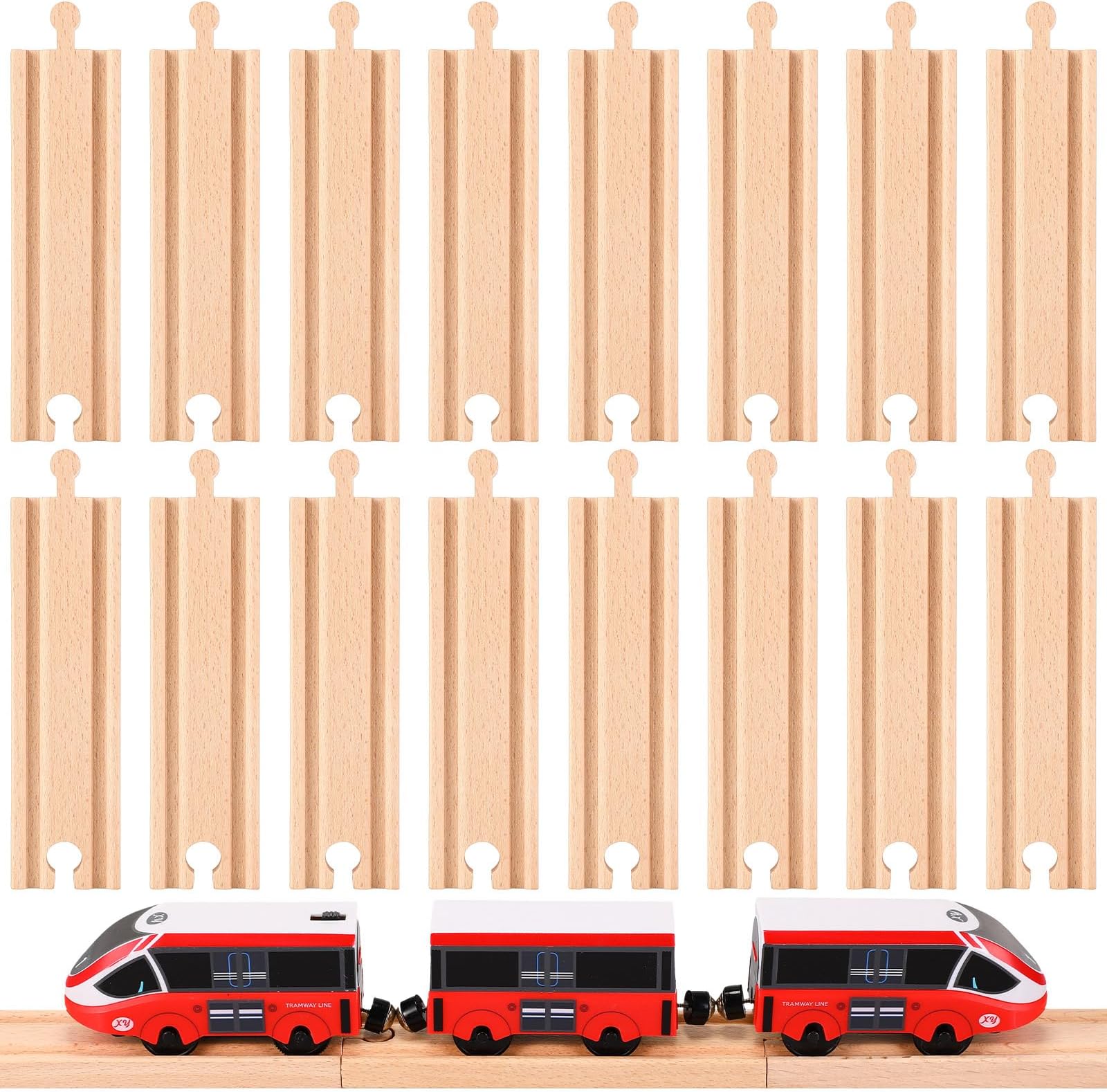 16 Pcs Wooden Train Track Expansion Adapters Railway Toy, Straight