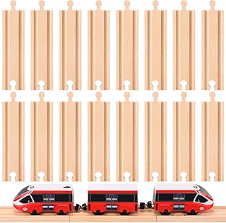 Liliful Pack of 16 Straight Wooden Train Track Expansion Male-Male Female-Female Train Track Compatible with Most Train Tracks 6