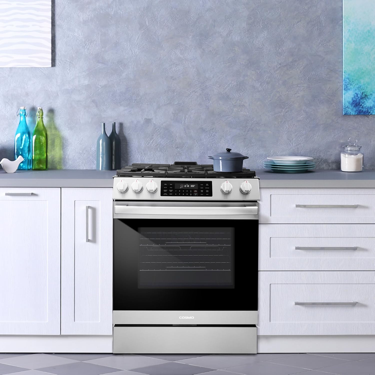 COSMO COS-GRC305KTD 30 in. Lumin Collection 6.1 cu. ft. Gas Range with 5 Burners, Convection Oven, Self Clean, Air Fry in Stainless Steel