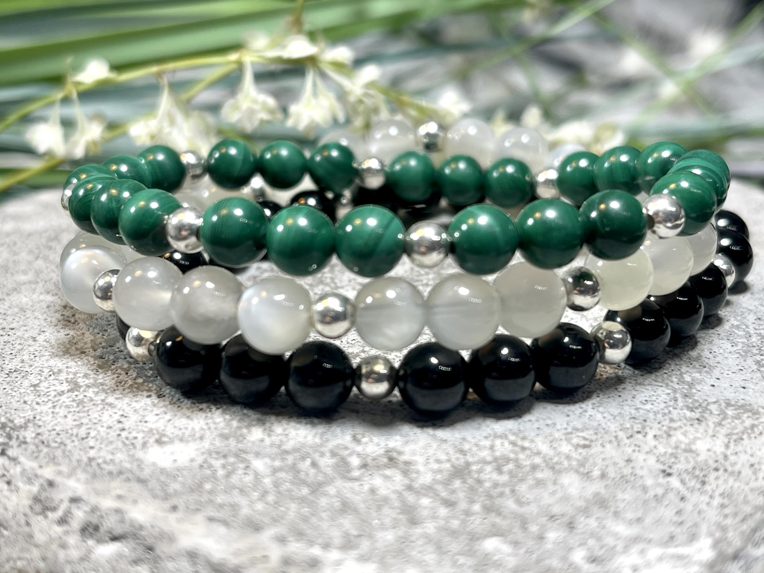 Turmalin Armband Perlen echt 6mm mit Edelstahlperlen 4mm Silber Gold Roségold oder Ionisiert - Handmade Perlenarmband Schwarz Schutz Kraft Stärke - Spiritueller Schmuck Unisex