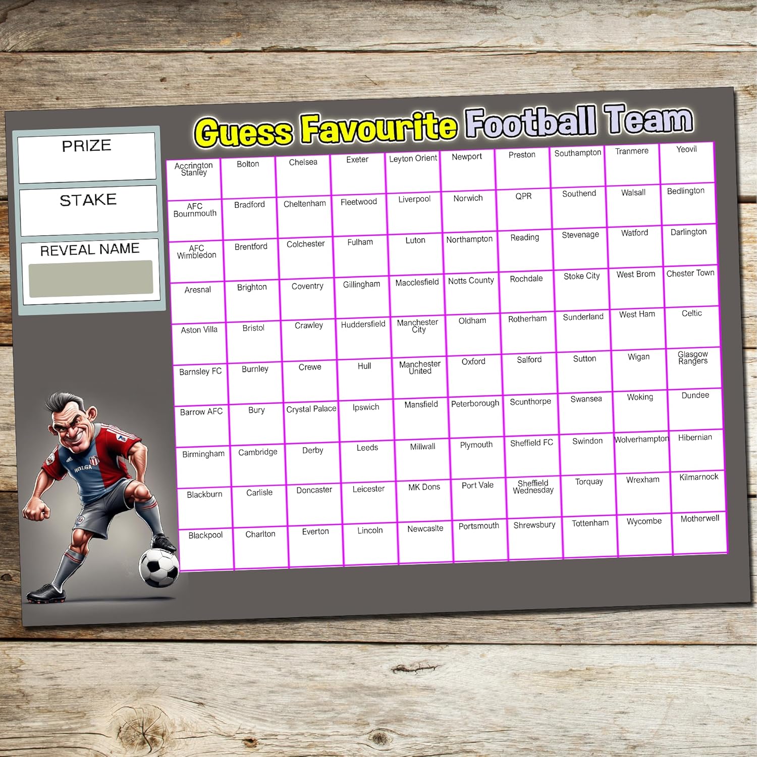 Ltd Football Team Scratch Cards Fundraiser, 100 Cards, A4 Size, 300gsm High Gloss Card Stock, Random Team Names Behind Scratch-Off Labels