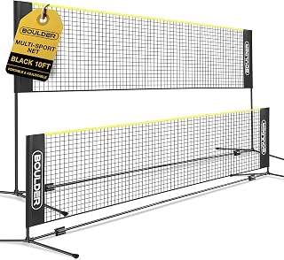 Boulder Portable Badminton Pickleball Net - Adjustable Height Multi-Sport (34-60") for Tennis Soccer Volleyball - Easy Tool-Free Setup