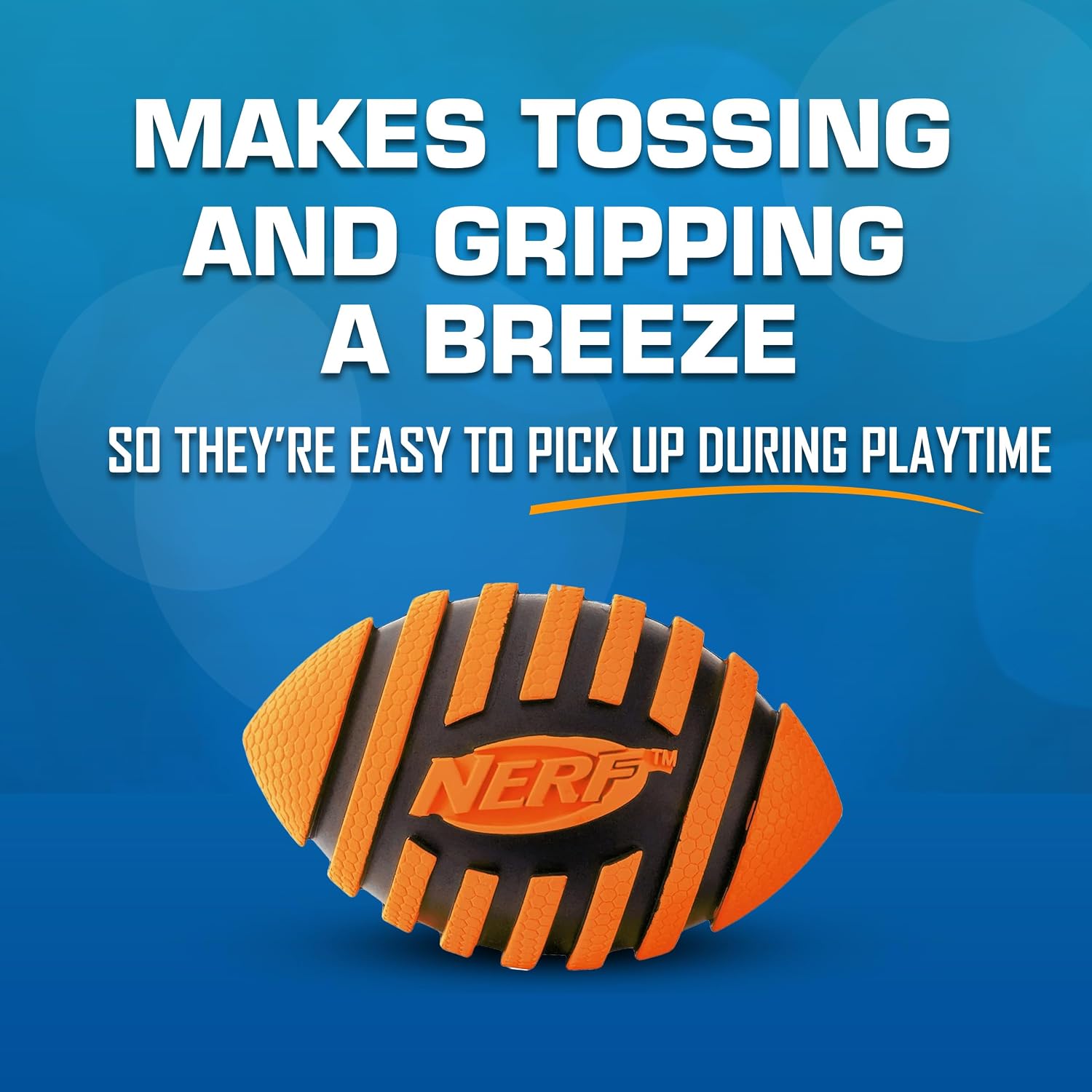 Nerf Dog Spiral Squeak Football Outdoor Dog Toy, 5 Inch Dog Football Squeaking Toy for Medium and Large Breeds, Orange