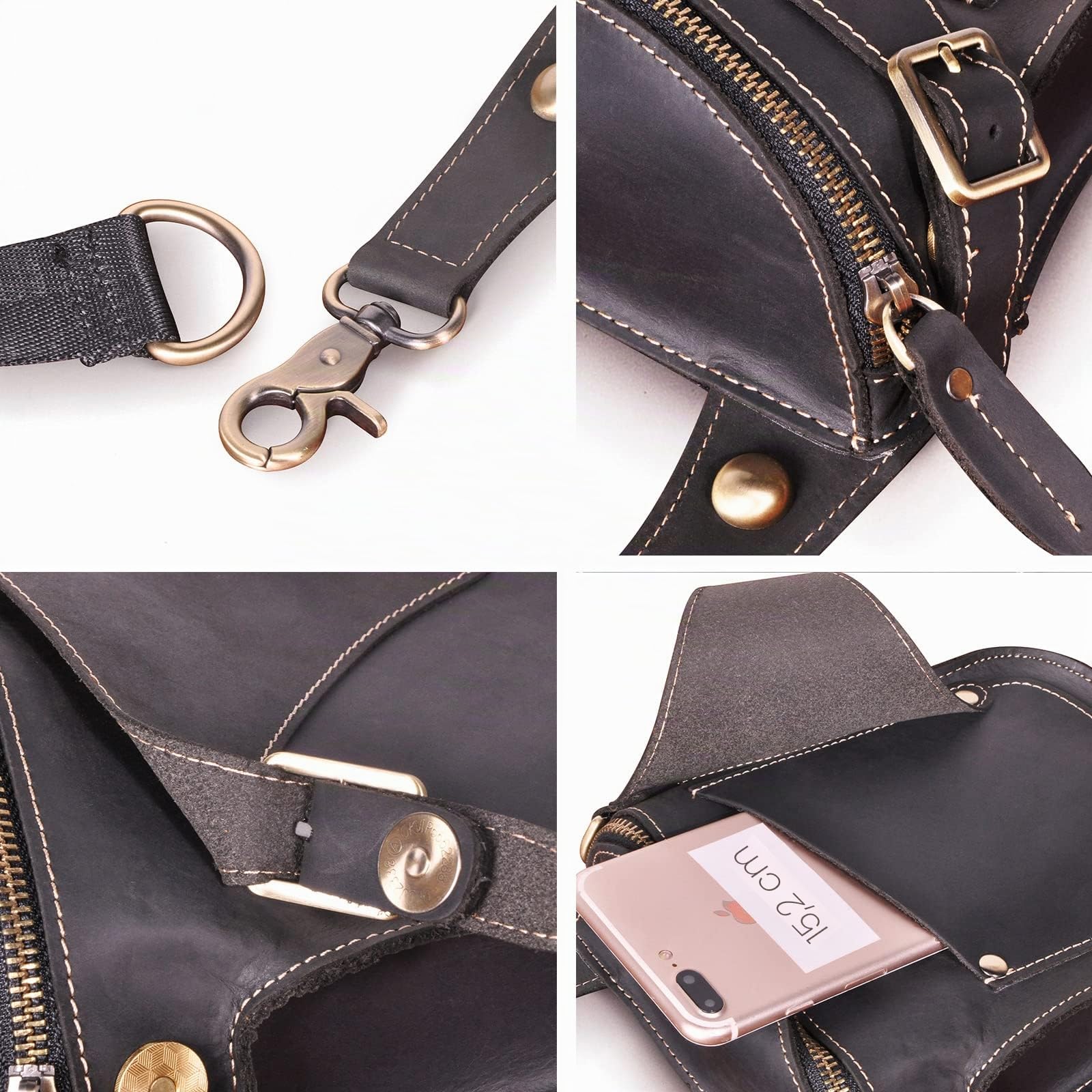 Le'aokuu Unisex Cuero Genuino Calidad Bolso Cintura Bolsa de Pierna Bolsa para Mensajero Bolso Multifuncional Militar Táctico Moto Bicicleta Senderismo Deportes Camping Montar 9326