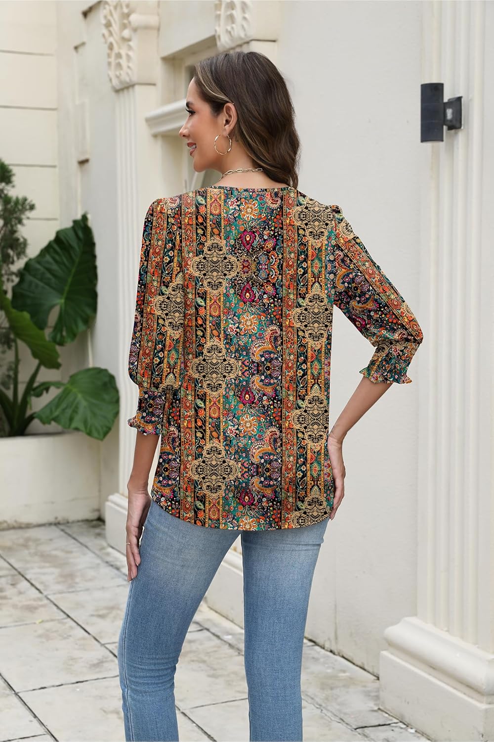 Zeagoo Tops for Women 2026 3/4 Sleeve Blouses Dressy Casual Womens Round Neck Tunics Fall Shirts - Image 5