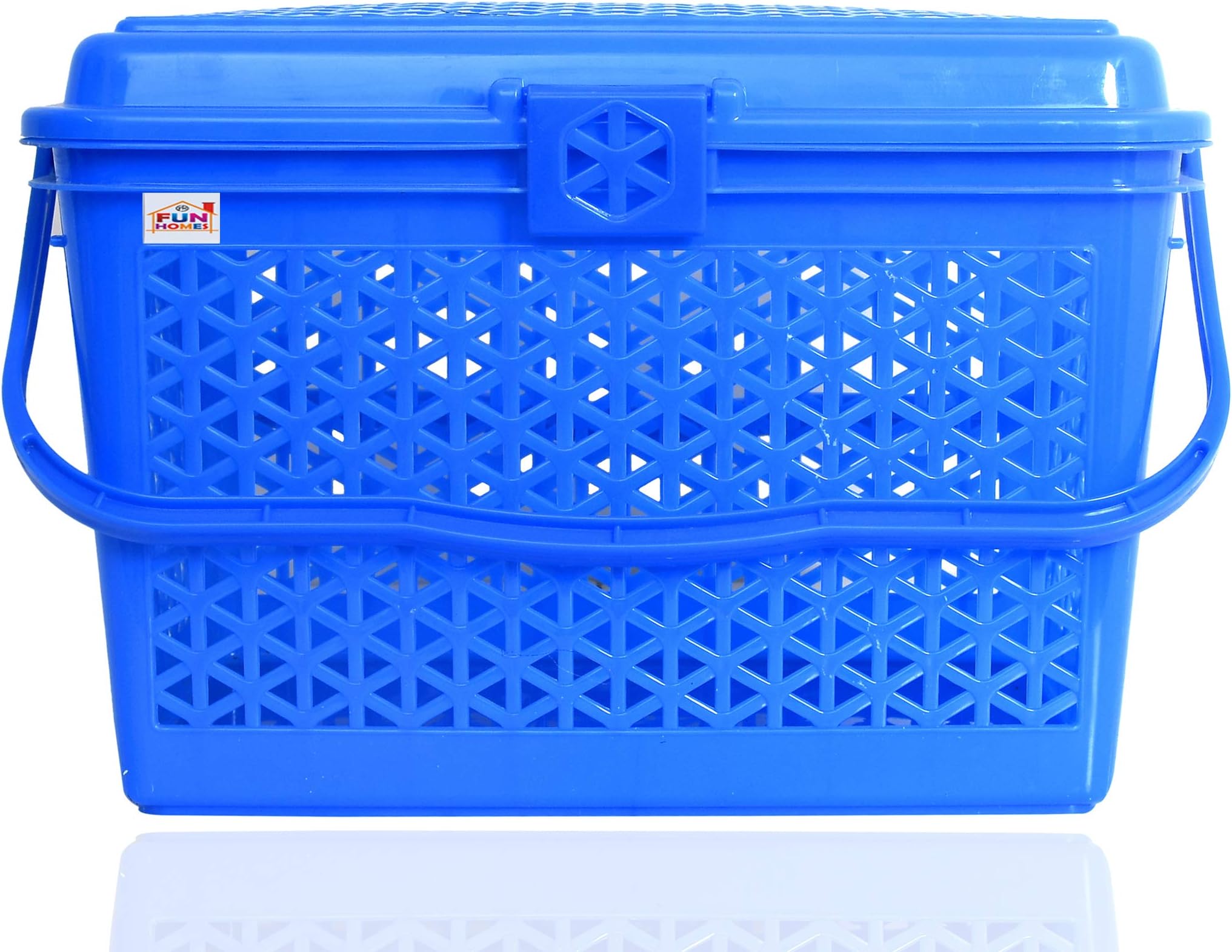 Fun Homes Plastic Multipurpose Trendy Shopping Small Basket with Lid (Blue) Rectangular