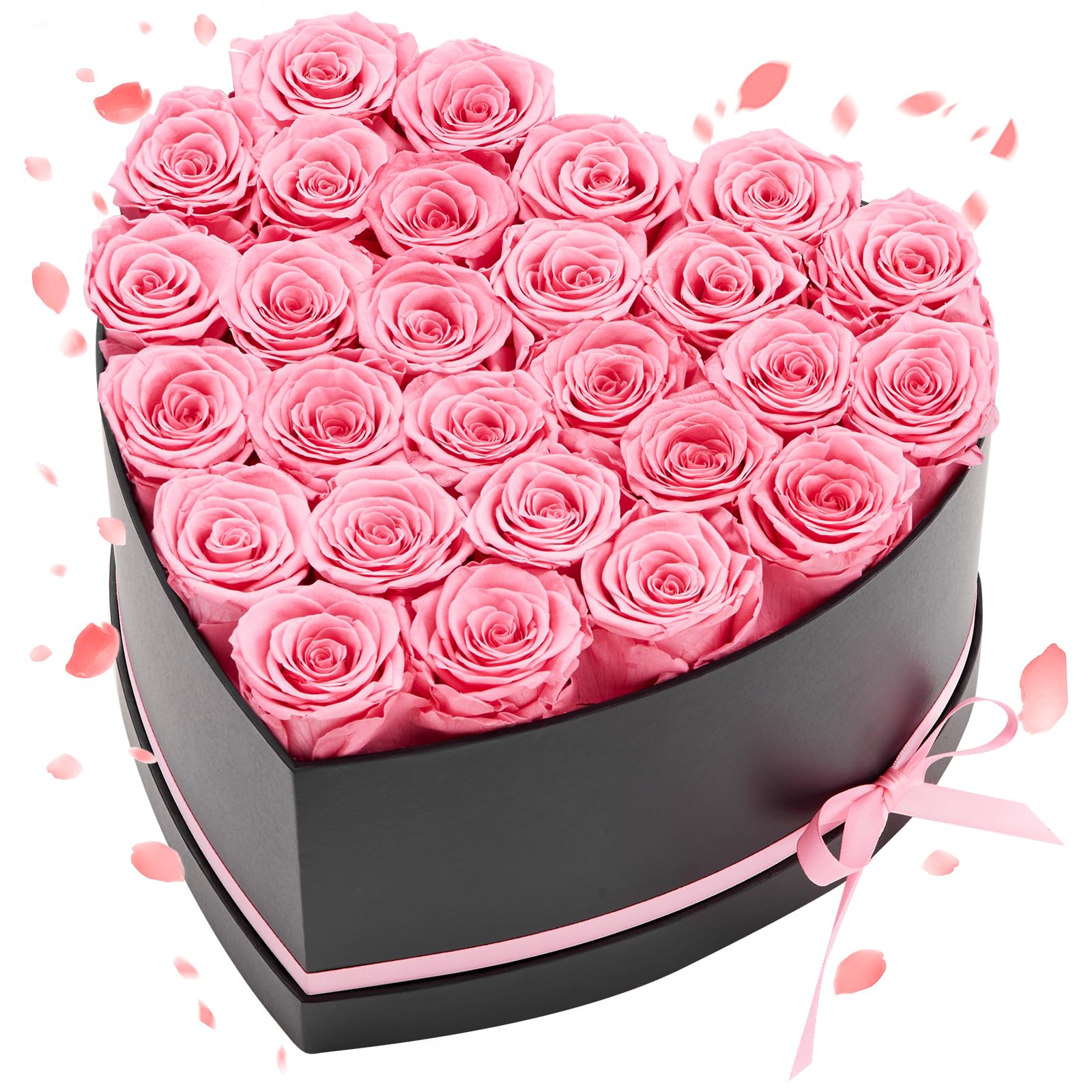VEVOR 27 Rosas Eternas en Caja con Forma de Corazón, Ramo de Flores Preservadas, Caja de Regalo de Flores para Esposas, Madres, Amantes, para Bodas, Día de la Madre, San Valentín, Navidad, Rosa