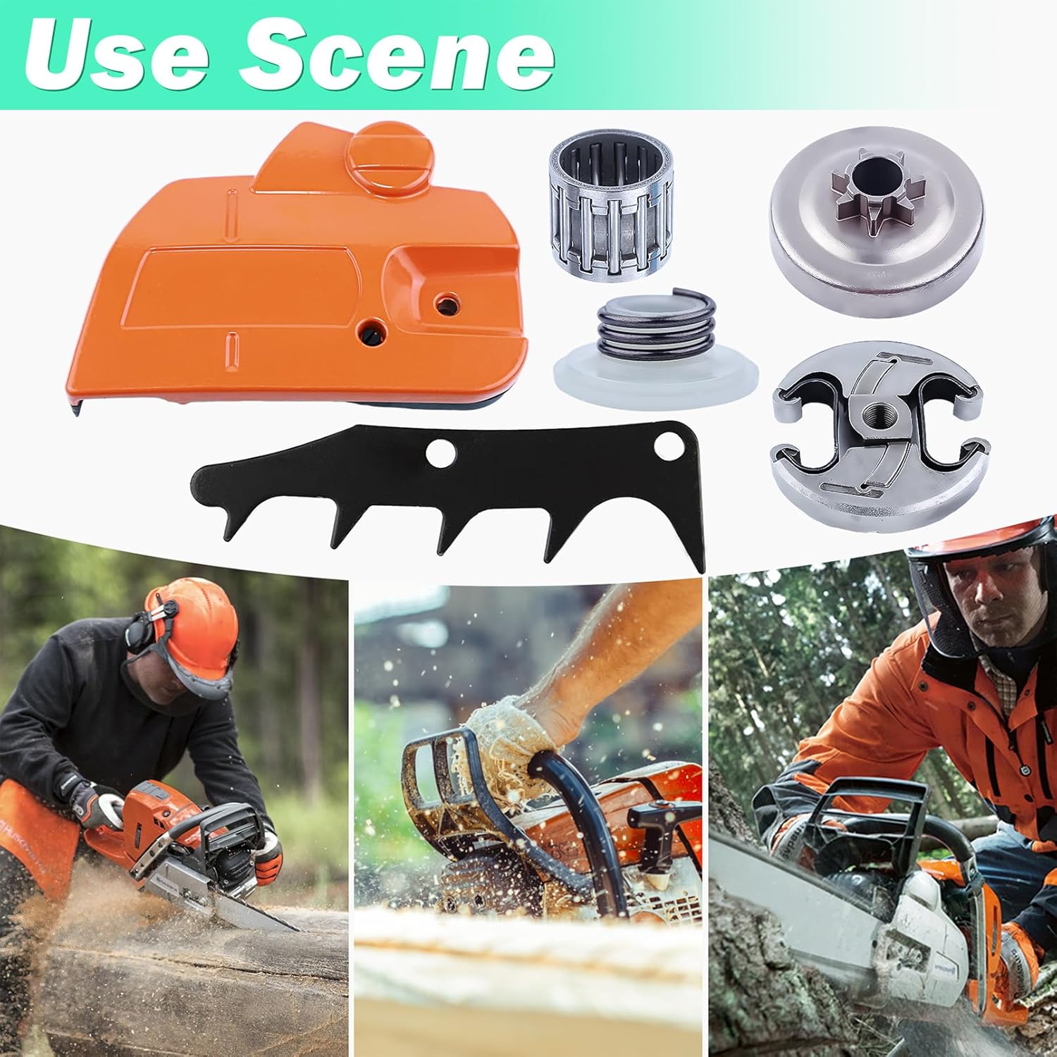 Adefol Chainsaw Brake Clutch Cover and .325" 7T Clutch Drum For Husqvarna 445 450 with Worm Gear Needle Bearing Felling Dog Spike Replacement Parts for 544097902, 578097901, 503931801