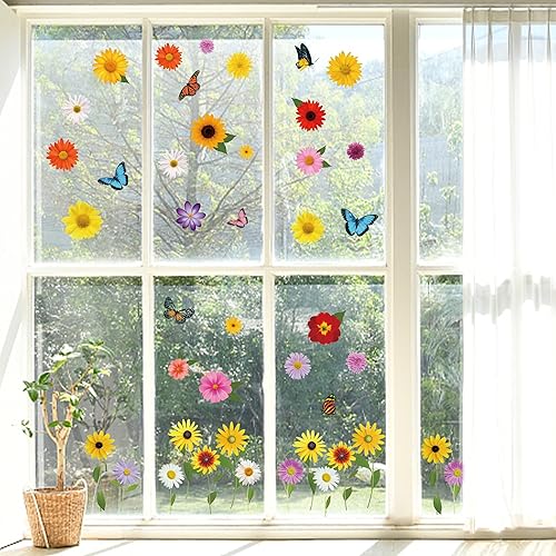 Miniatura 6 de 90 calcomanías de primavera para ventana, diseño de margaritas anticolisión, calcomanías de ventana de doble cara, decoración floral de primavera